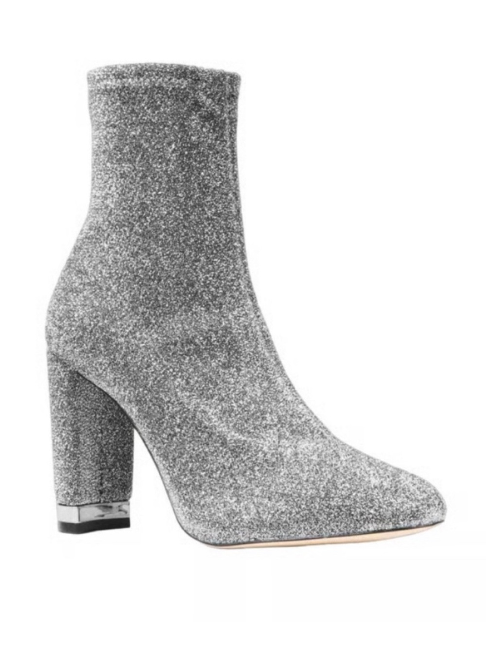 MICHAEL KORS Silver Glitter Sock Boot with Block Heel